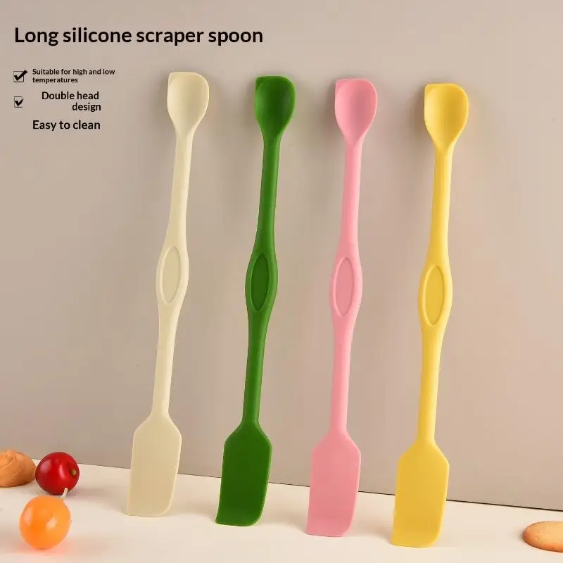 ~Long Handle Silicone Scraping Spoon Double Ended Temperature Resistant Easy To Clean For Baking Cooking Mixing Kitchen Use