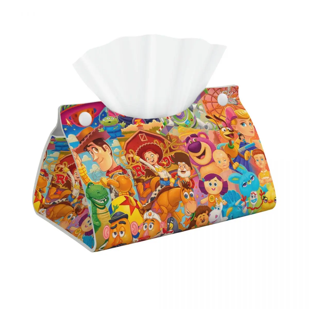 Custom Toy Story Fine Art Facial Tissue Box Cover Rectangular Cartoon PU Leather Tissue Box Holder for Car Home