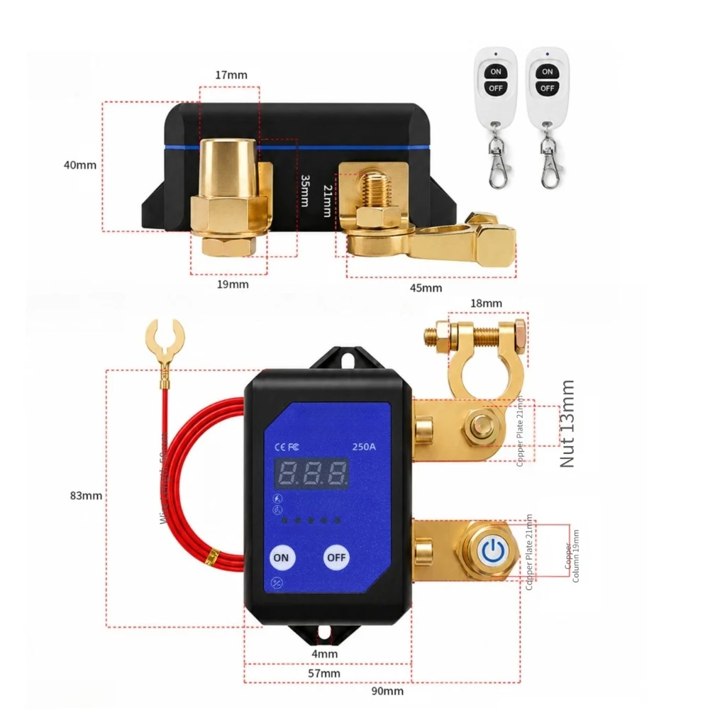 Remote-Controlled 250A Battery Disconnect Switch for 12V 24V Vehicle Systems with Overvoltage and Undervoltage Safety