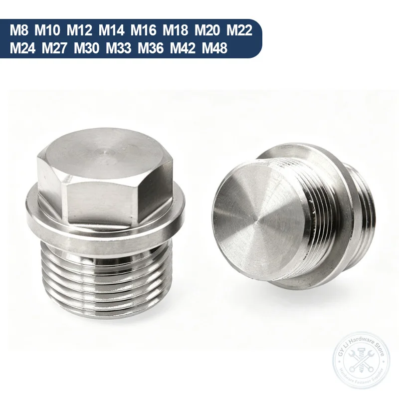 A2 304 Stainless Steel External Hex Flange Plug Metric Thread Screw Plug Oil Plug Pipe Stopper M8 M10 M12 M14 M16 M18 M20-M48