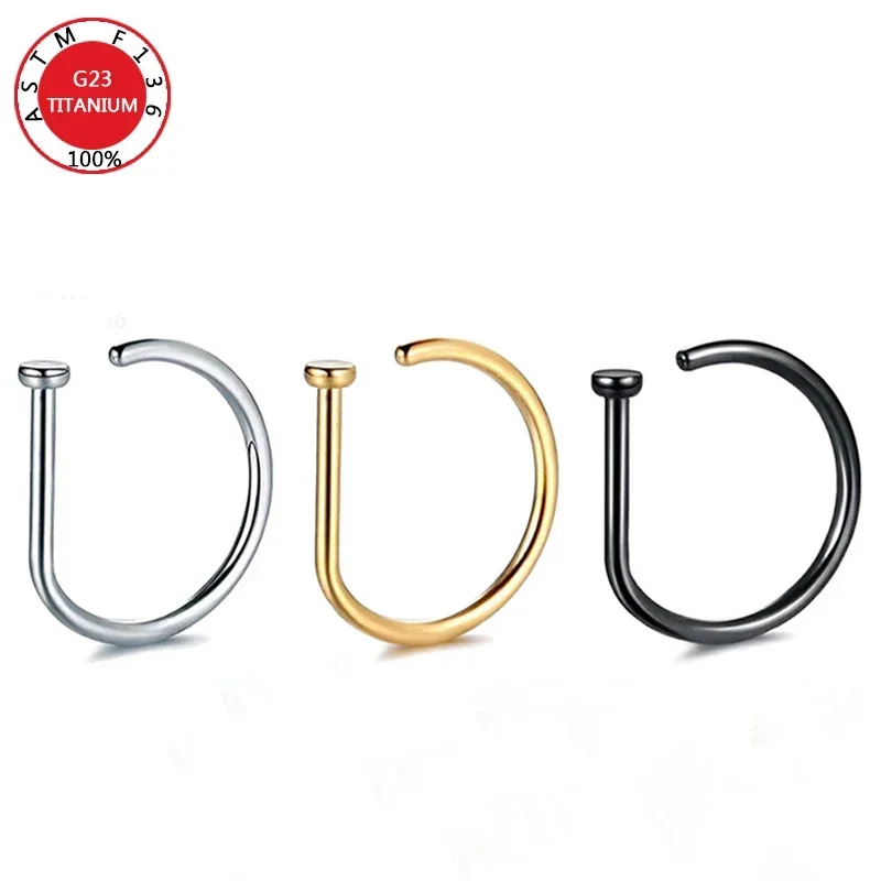 Nose Rings Septum Piercing D Shape G23 Titanium Hoop Stud Ear Cartilage Nostril Nariz Body Jewelry Piercings