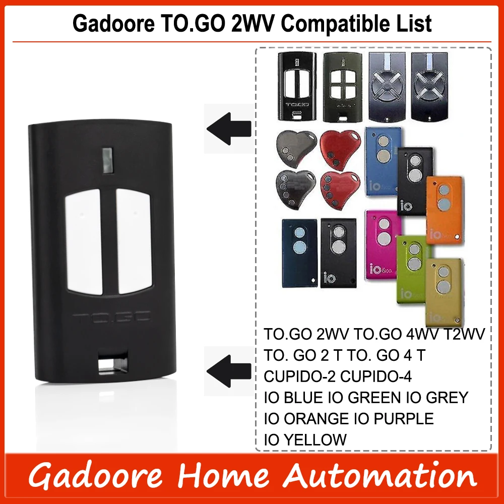 Gadoore TO.GO 2WV Garage Door Remote TO.GO 2WV TO.GO 4WV 433MHz Compatible with  BENINCA TO.GO 2WV 4WV IO.2WV  LO.T2WMR T2 WV T4