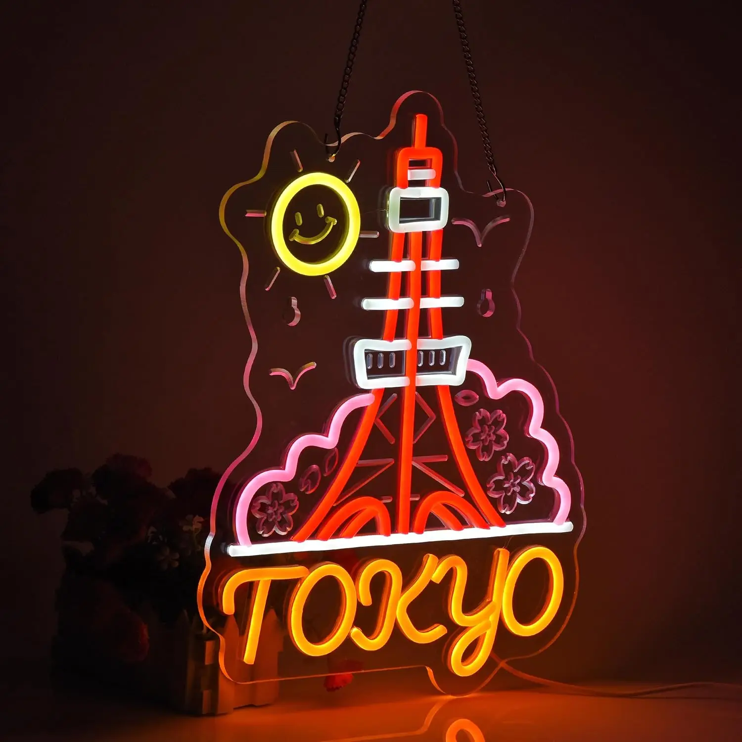 Tokyo Tower Cherry Blossom LED Neon Sign USB Wall Light Smiley Sun Bird Japan Travel Theme Cafe Bedroom Wall Decor Travel Gift