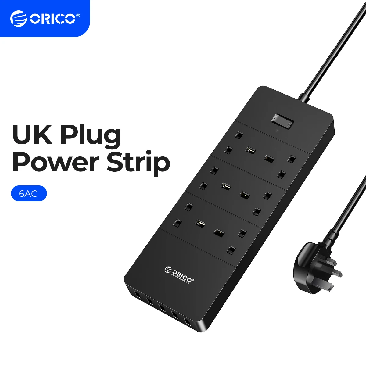 ORICO UK Plug Power Strip Multi AC Outlets 5 USB Ports Extension Cord 8 AC Electrical Sockets for Working Daily Use Charging