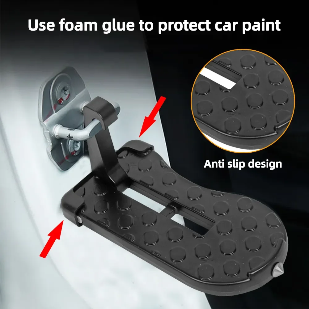 Extended Car Door Step Foldable Car Roof Rack Step Universal Latch Hook Auxiliary Foot Pedal Aluminium Alloy Safety Hammer