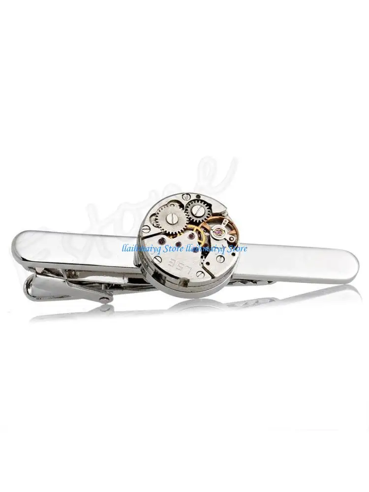 

573B Fashion Steampunk Men's Tie Clip Vintage Watch Movement Tie Clasp Tack Silver