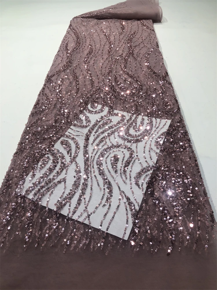 African Lace Fabric with Sequins 2025 High Quality Elegant Nigerian Net Embroidered French Tulle For Sewing Party Dress 5 Yards