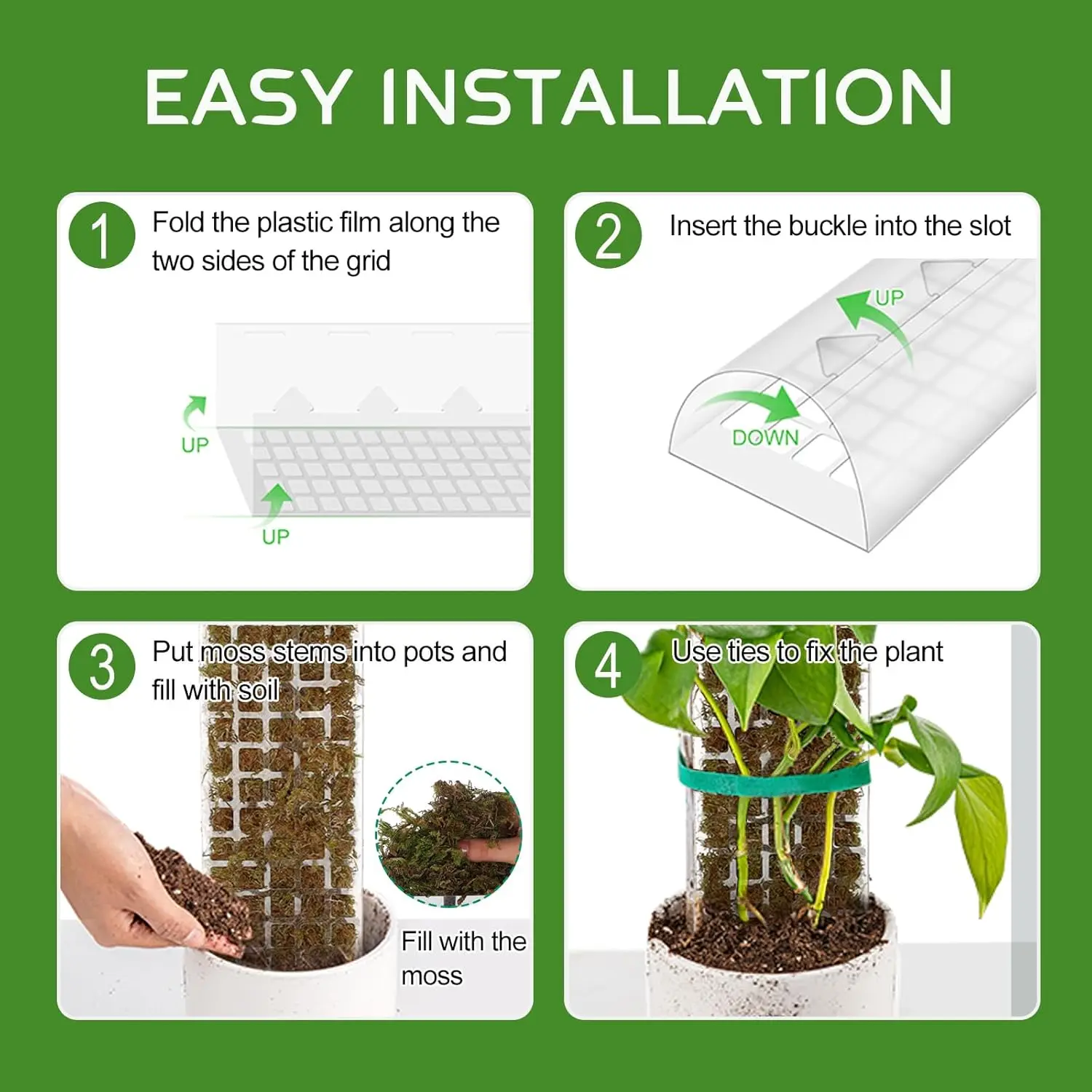 Plastic Moss Pole Large D Shaped Pole for Climbing Plant Support for Indoor Plants with Sphagnum Moss Include Garden Tie