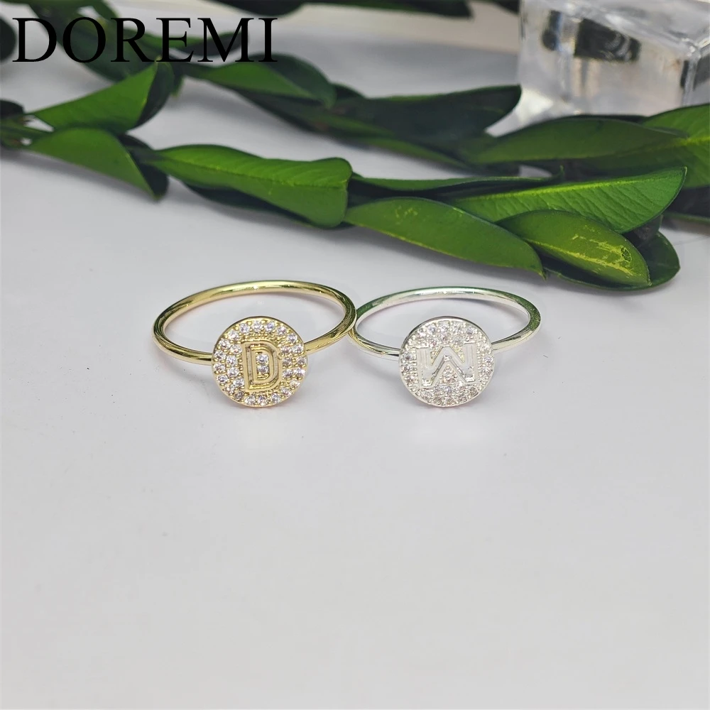 DOREMI Girls Women Initial Letter Ring Mirco Pave Zircon Full Stone Letters Custom Ring Girls Jewelry