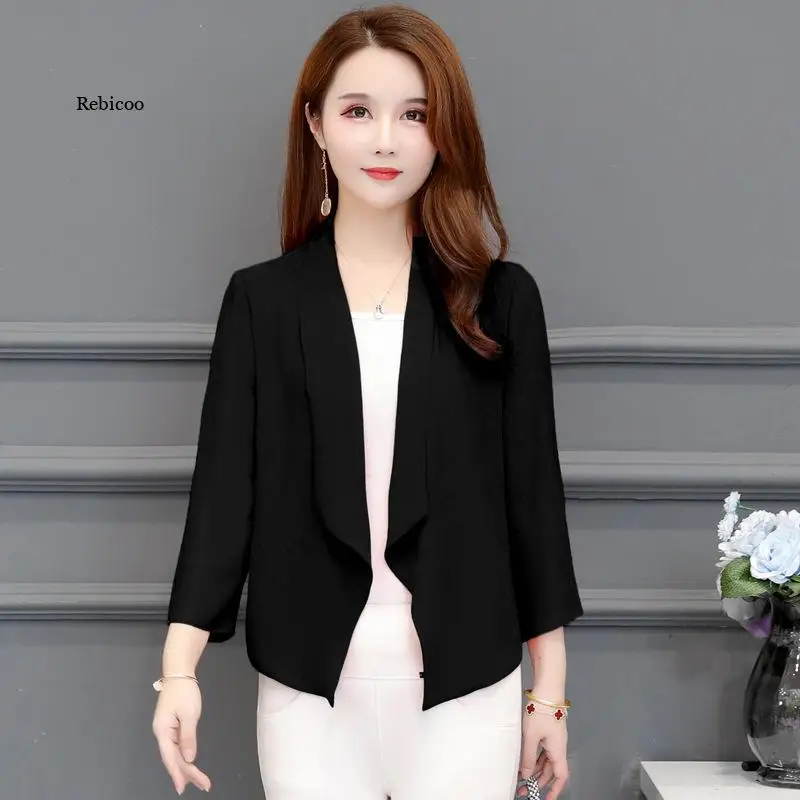 Women's 2022 New Chiffon Short Cardigan Coat Solid Color Slim Elegant Female Shawl Summer Sun Protection Clothing