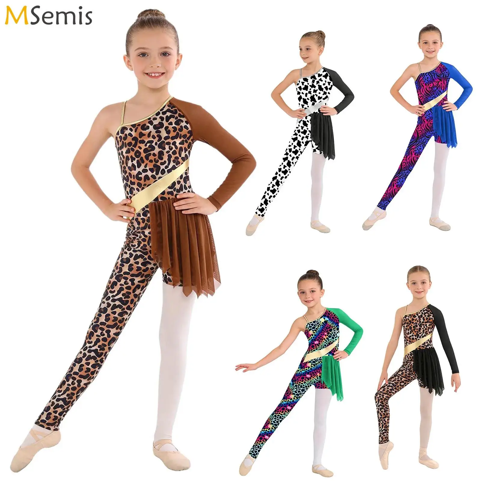 

Kids Girls Gymnastics Ballet Leotards Cave Cosplay Performance Costumes Gymnastics Dance Outfit Leopard Print Bodysuit Jumpsuit