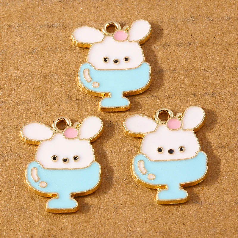 10pcs Cute Enamel Animal Rabbit Charm Pendants for Necklace Earrings DIY Bracelet Jewelry Making Accessories Supplies