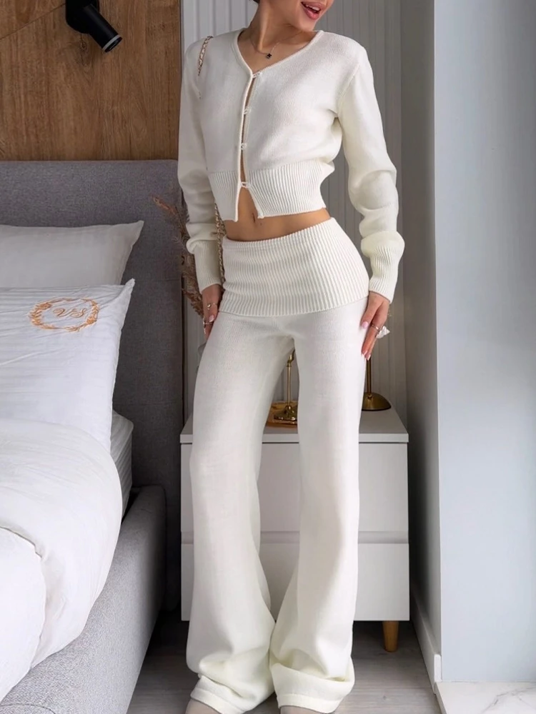 2026 Herbst Winter Neues Strick-Cardigan-Hosen-Set Locker Sitzender Zweiteiliger Lässiger Pullover-Anzug Damen Dick Warm Weich Gestricktes Outfit