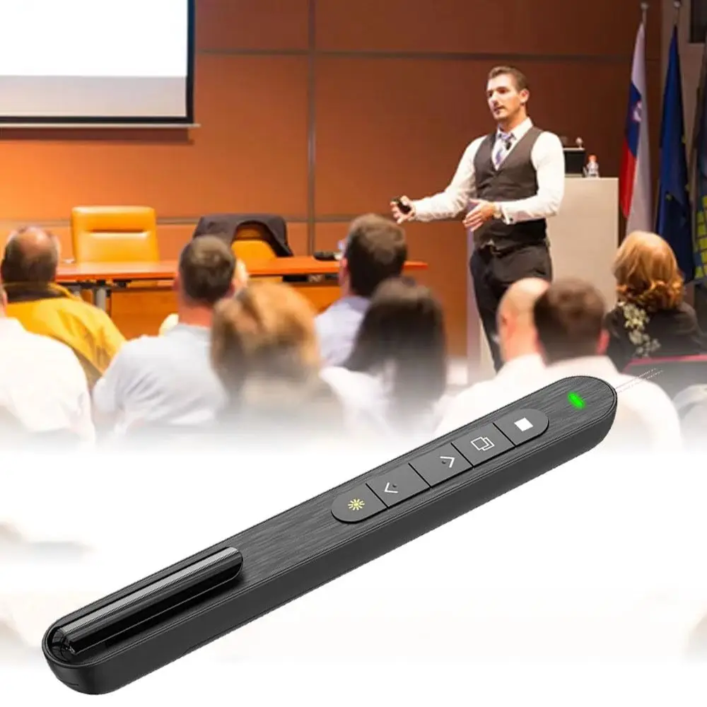 2.4GHz Wireless Presentation Clicker USB Charging Infrared Remote PPT Laser Flip Pen Red Light with Storage Bag Laser Pointer