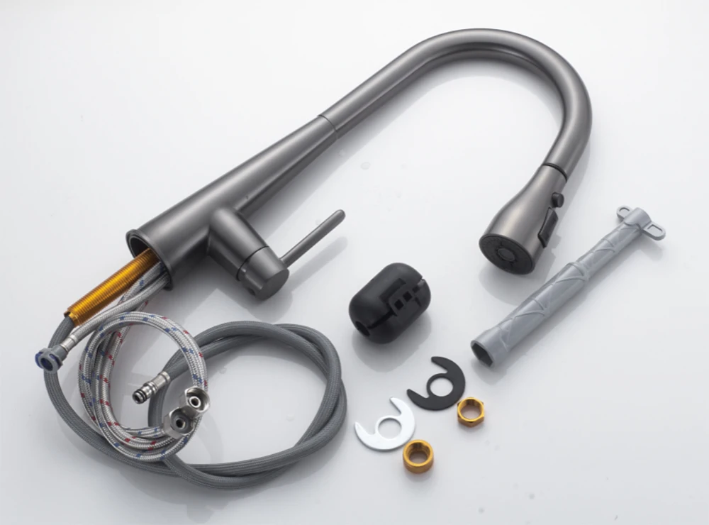 صنبور المطبخ الفولاذ المقاوم للصدأ 304 صنبور المياه الحديثة المطبخ صنابير المطبخ سحب البخاخ خلاط مطبخ بالوعة الحنفيات #6