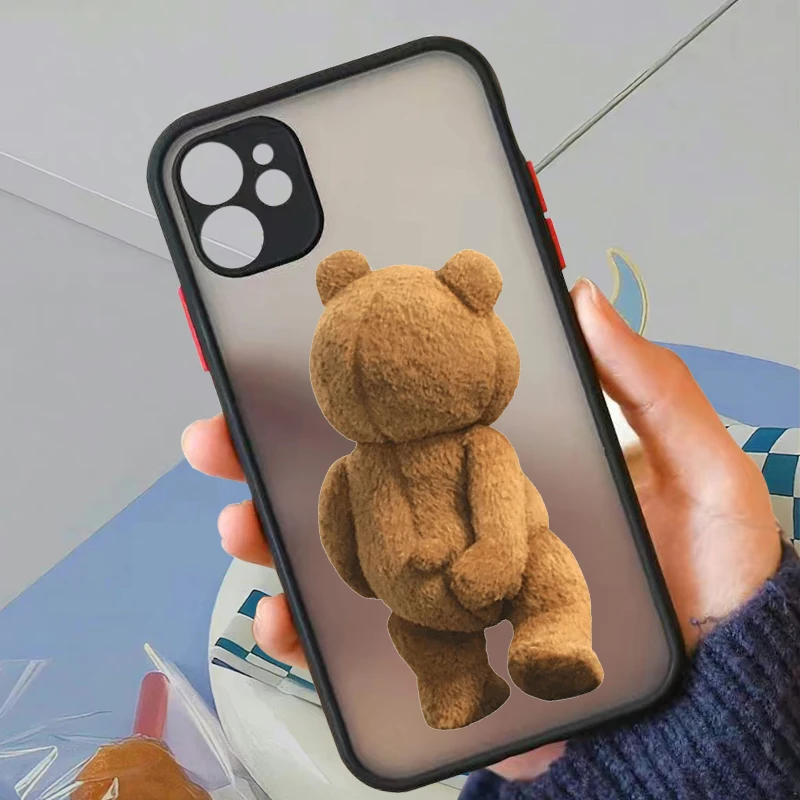 Teddy Bear Couple Cartoon Matte Phone Case For iPhone 13 Pro MAX 14 11 12 XS X XR 8 7 Plus Fashion Brand Shockproof Hard Cover