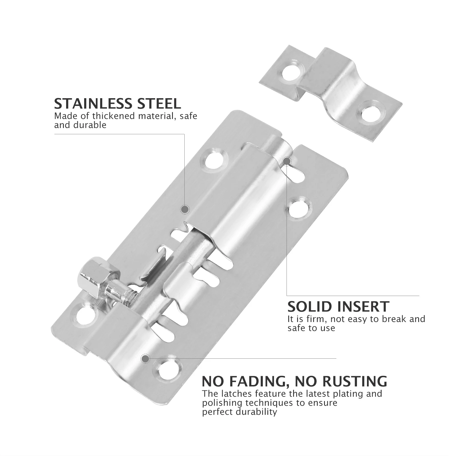 

2Pcs Door Security Slide Latch Lock Vertical Notch Locking System Brushed Nickel Finish Safe Private Antitheft Latch Lock Silver