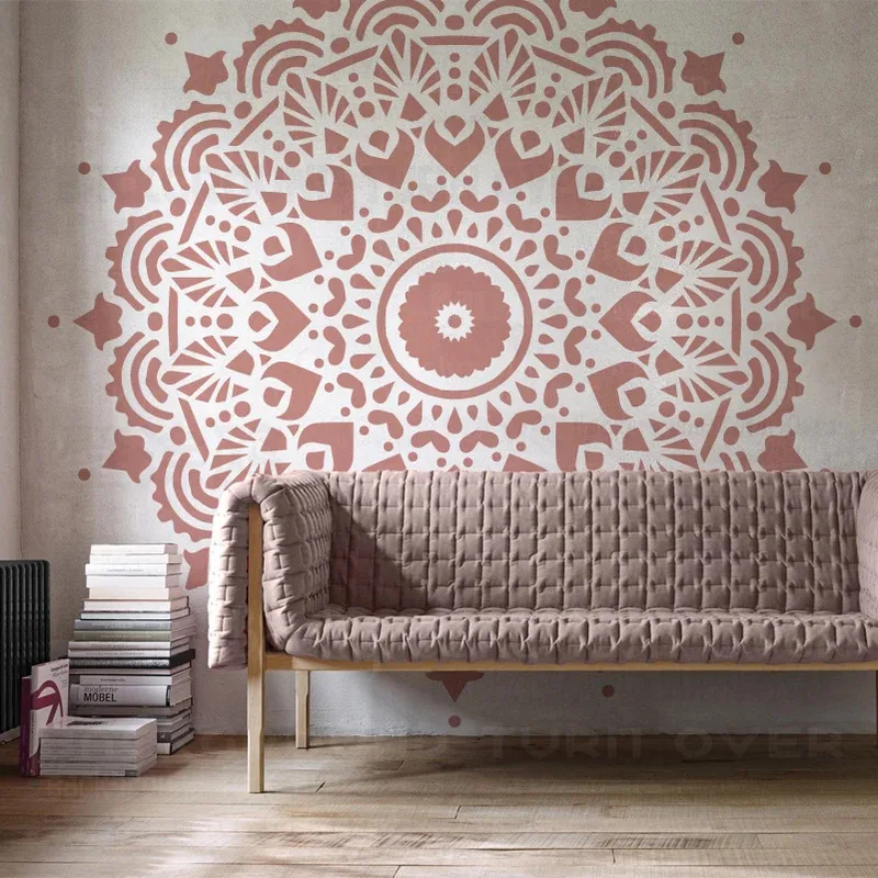 

Большой трафаретный настенный декор для рисования гипсом 160-140 см, шпаклевка, кирпич, декоративная гигантская мандала, огромный круглый цветок, традиционный