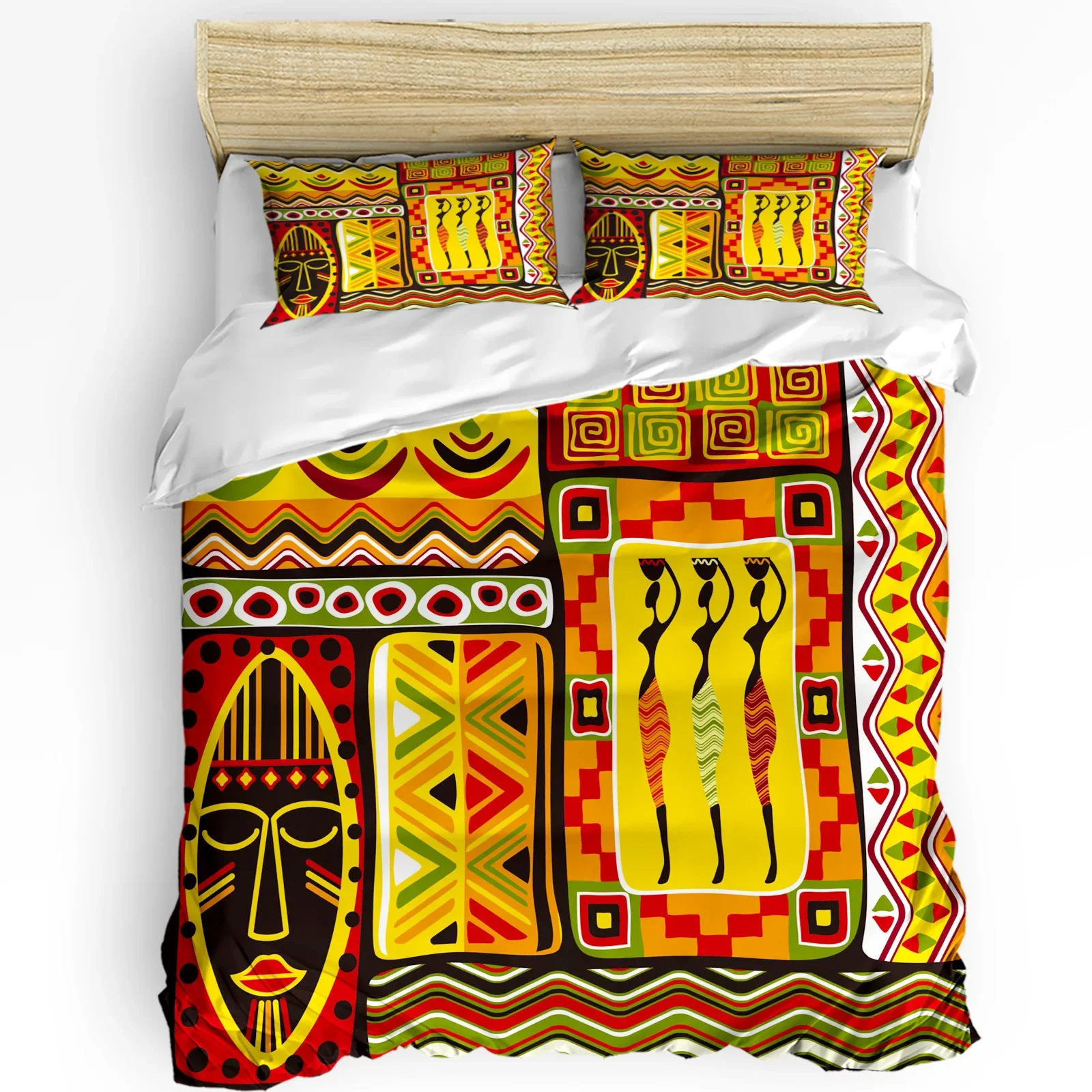 

African Women Geometric Shapes 3pcs Bedding Set For Bedroom Double Bed Home Textile Duvet Cover Quilt Cover Pillowcase