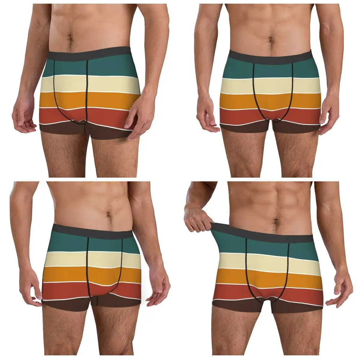Boxer Underpants Shorts Iconic 70s Nordic Vintage Retro Stripes In Fall Colors Panties Male Soft Underwear for Homme Man Gifts