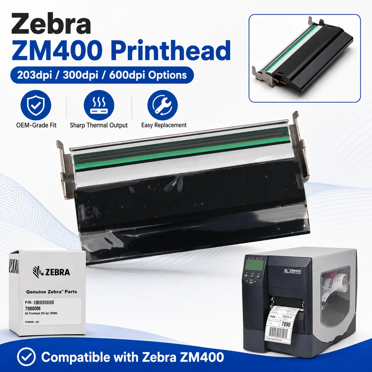 Free shipping Zebar ZM400 203/300/600Dpi printerhead label barcode printer head