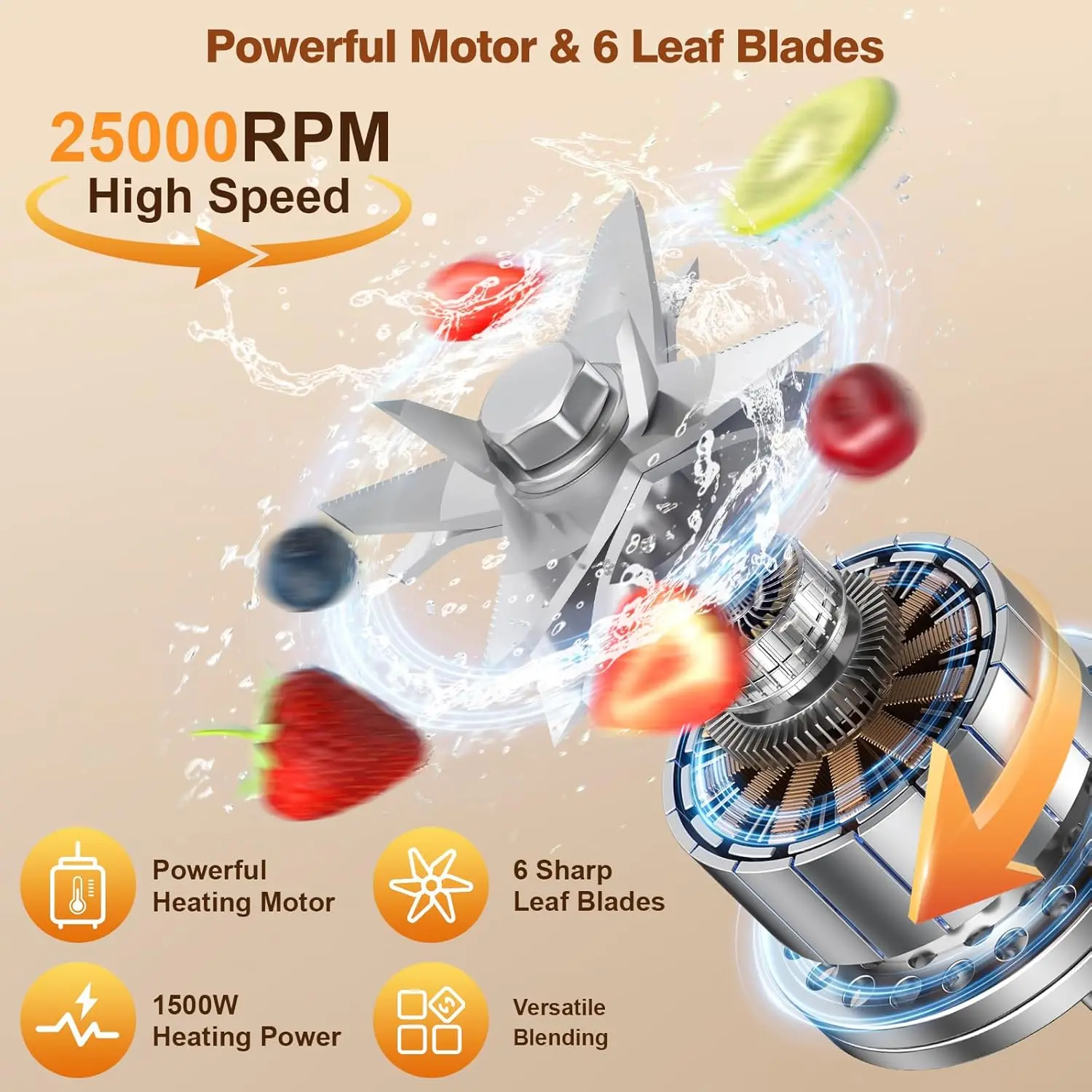 เครื่องปั่นสําหรับห้องครัวพร้อมเครื่องทําความร้อน 1500W Professional เครื่องปั่นความร้อน 55oz ขวดแก้ว,25000RPM เครื่องทํานมถั่วเหลืองที่มีประสิทธิภาพ,สมูทตี้