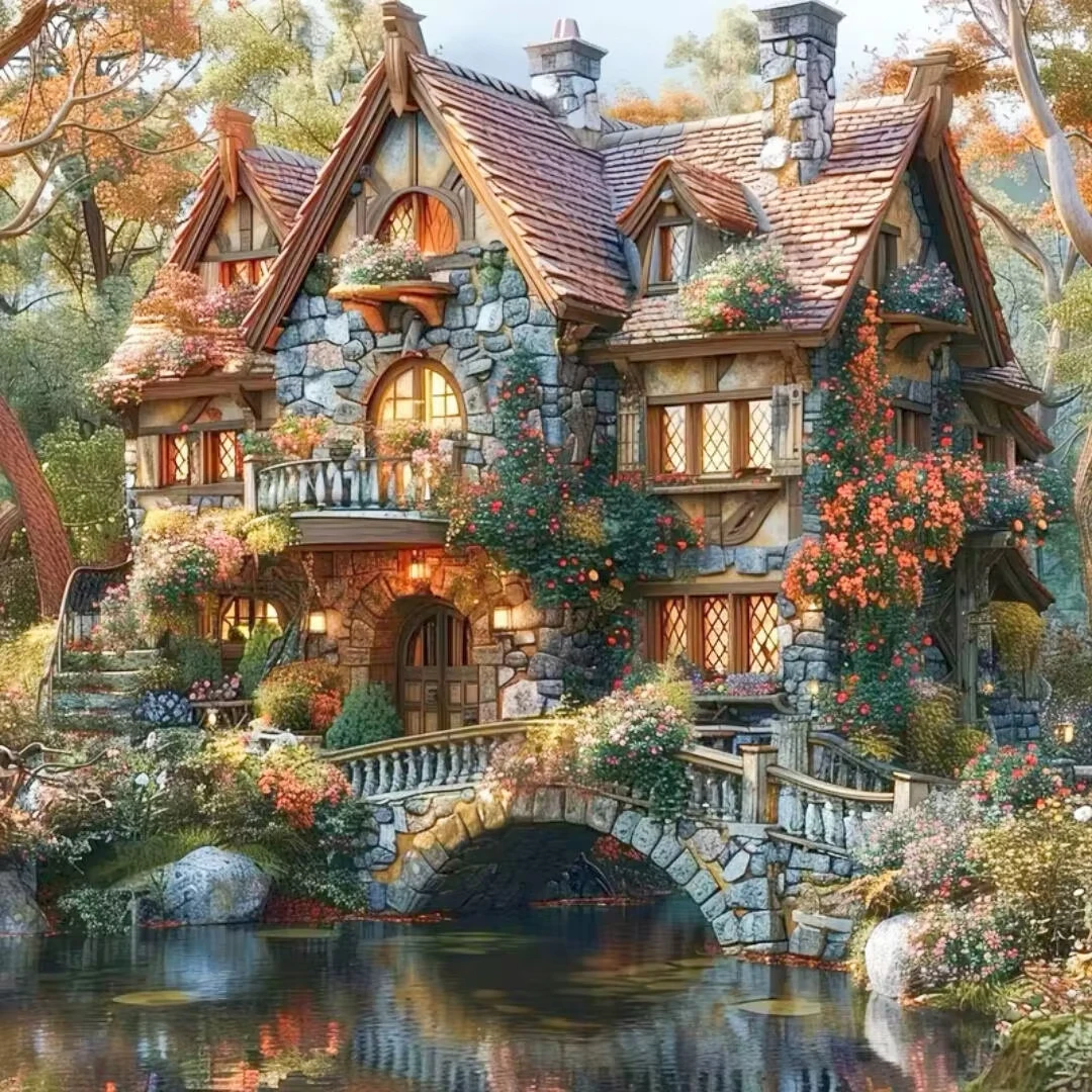 

Пазлы Bridge House Landscape 500/1024 элемента: увлекательная семейная игра для игровой комнаты, спальни, в подарок