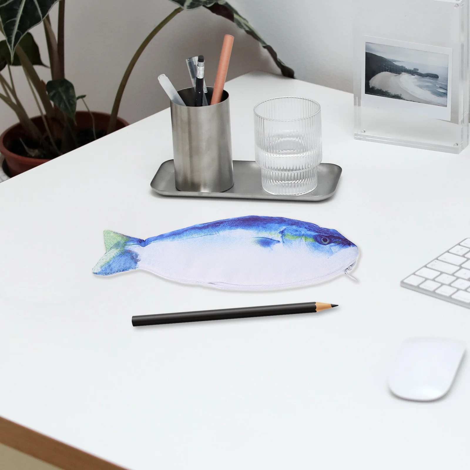 حقيبة أقلام رصاص على شكل سمكة، سعة كبيرة، منظم قرطاسية مضاد للتآكل، حقيبة فرشاة مكياج محمولة، حافظة أقلام كاواي، سحاب لطيف