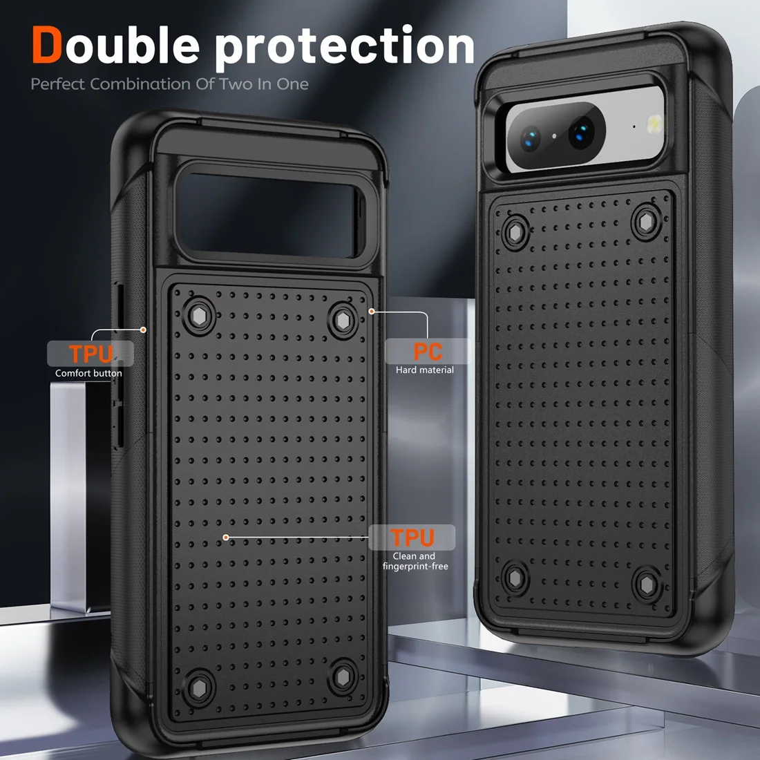 Capa de telefone Pixel 8 Pro, à prova de choque, elegante, durável, resistente, fina, capa protetora com suporte para Google Pixel 8/8A