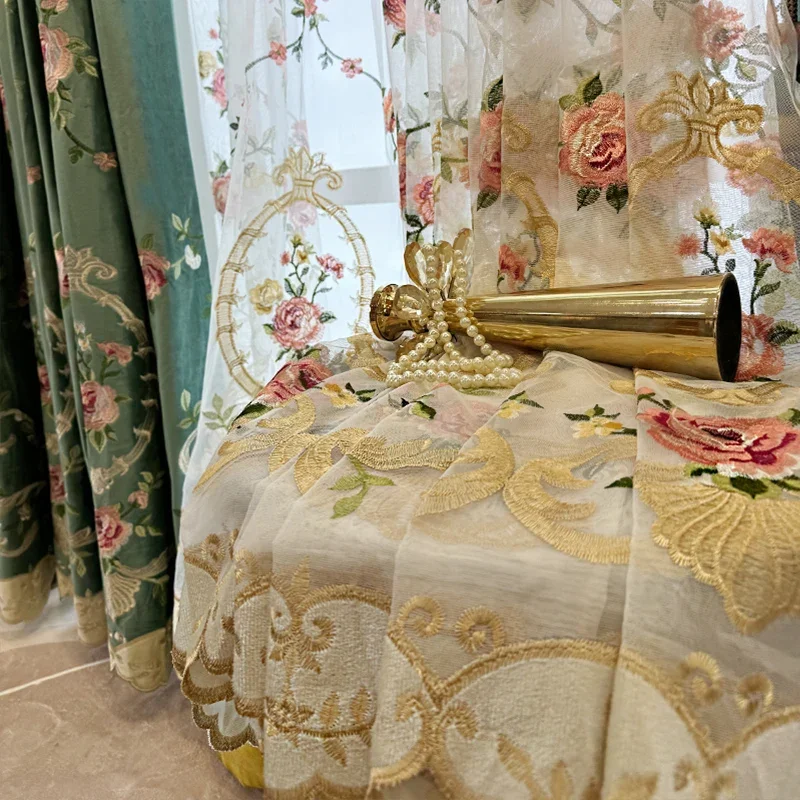 

Luxury Fashion Elegant European and American Creamy Shading Curtains for Living Dining Room Bedroom White Tulle Custom Size