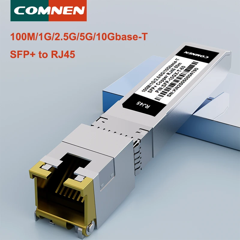 COMNEN 10G/2,5/1,25G GBASE-T SFP+ zu RJ45 CAT.6a Transceiver Modul Auto-Negotiation Ethernet Modul SFP+ Kupfer Kabel Adapter