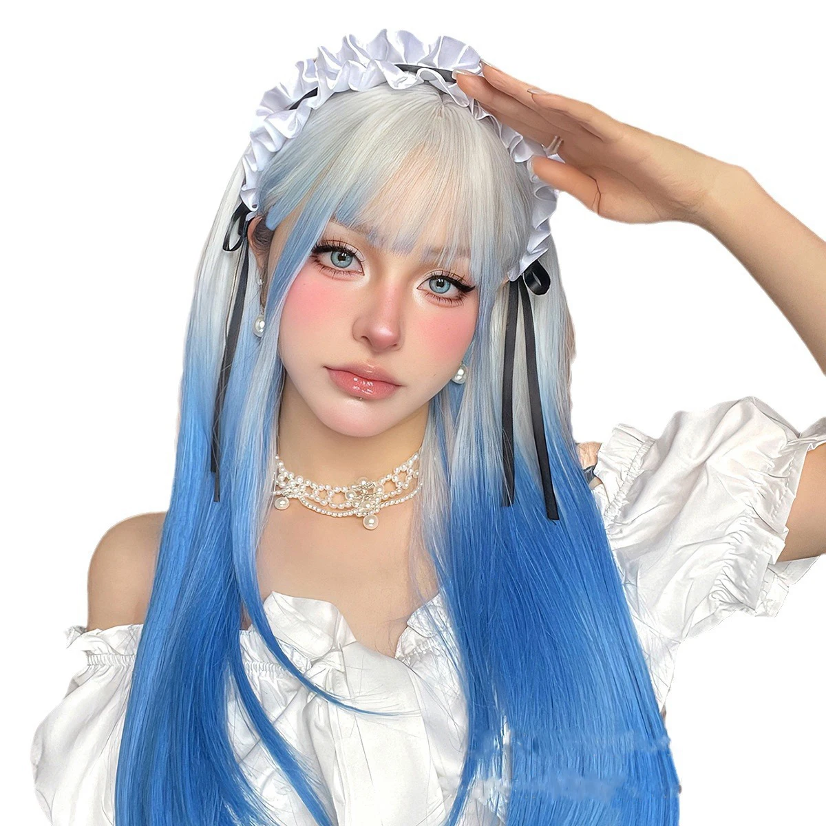 EASIHAIR White to Sky Blue Ombre Syntetyczne peruki dla kobiet Długie proste peruki Cosplay Naturalne włosy Sztuczne włosy Peruki Impreza Halloween