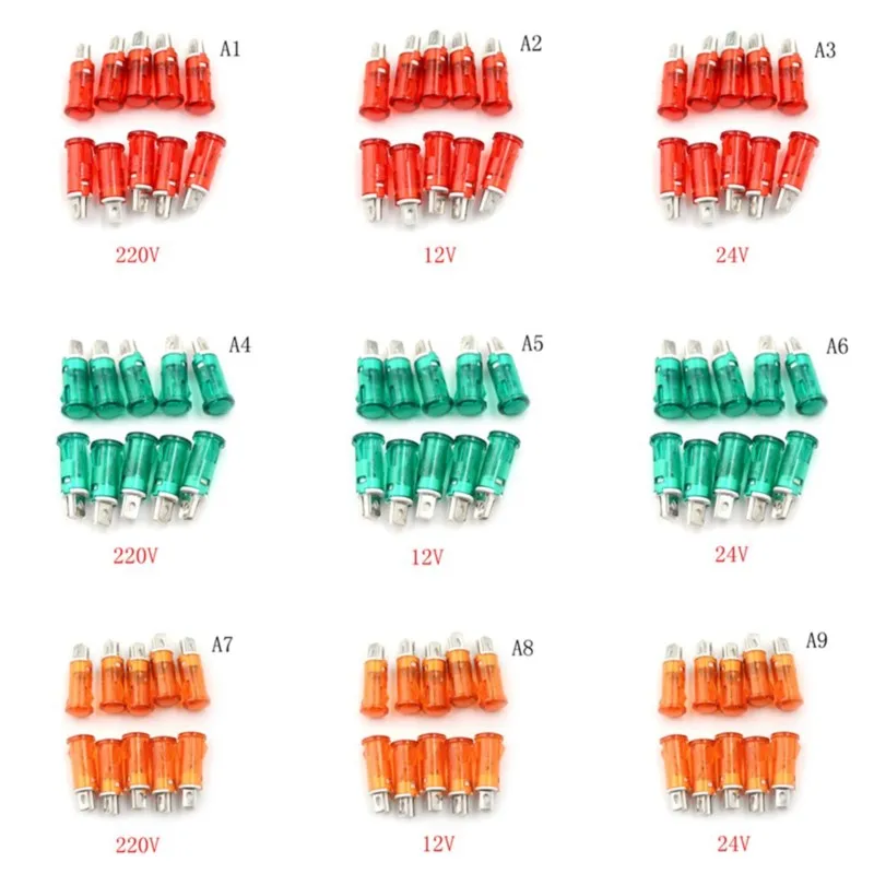 10 Stuks 220V 110V 12V/24VDC Panel Mounting Neon Indicator Rood Groen Gele Lichten 10Mm MDX-11A Pilot Guiding Signal Lamp