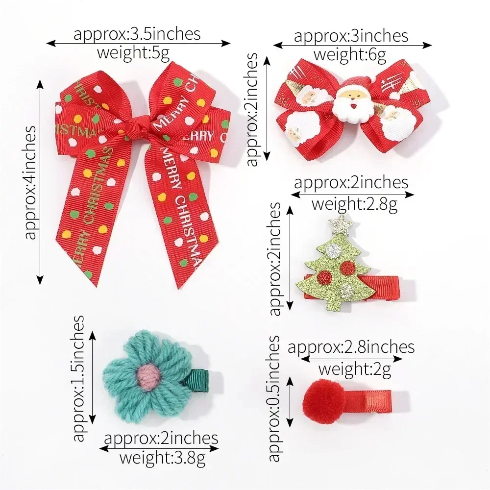 5PCS/set Christmas Bow Flower Hair Clips Set Cute Cartoon Hairpins Barrettes Headwear Girls Baby Hair Accessories Party Gifts