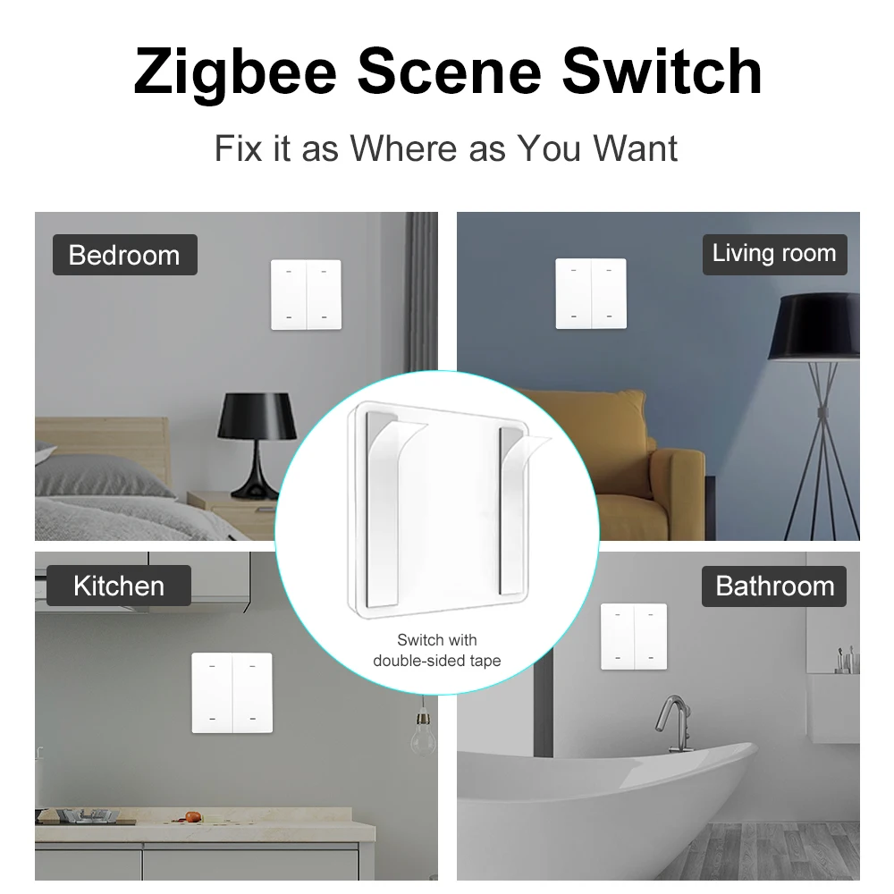 Tuya ZigBee 3.0 Smart Life Wireless Scene Switch 1/2/3/4Gang Push Button with Remote Dimmer Smart Home APP Automation Scenario