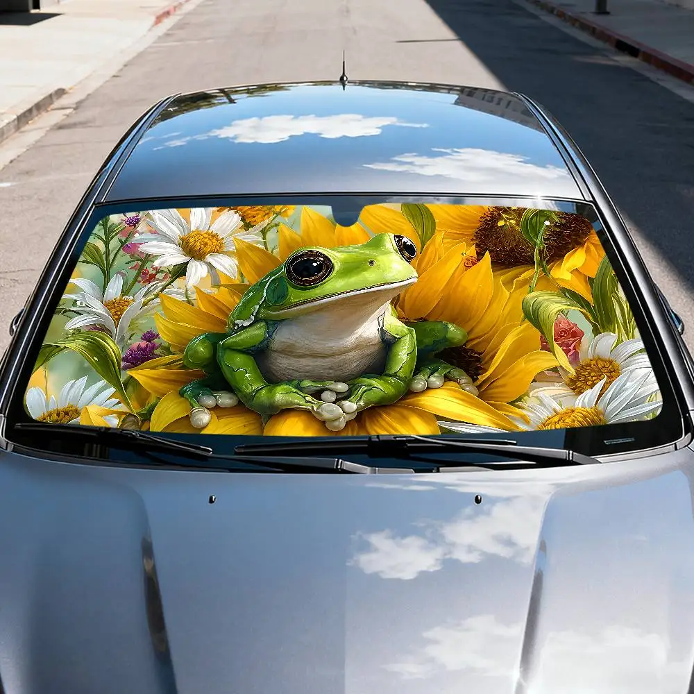 Cute Cartoon Frog Car SunShade Windscreen Front Window Visor 70x130cm Sun Visor Solar Protect Plaid Gift Novelty Car