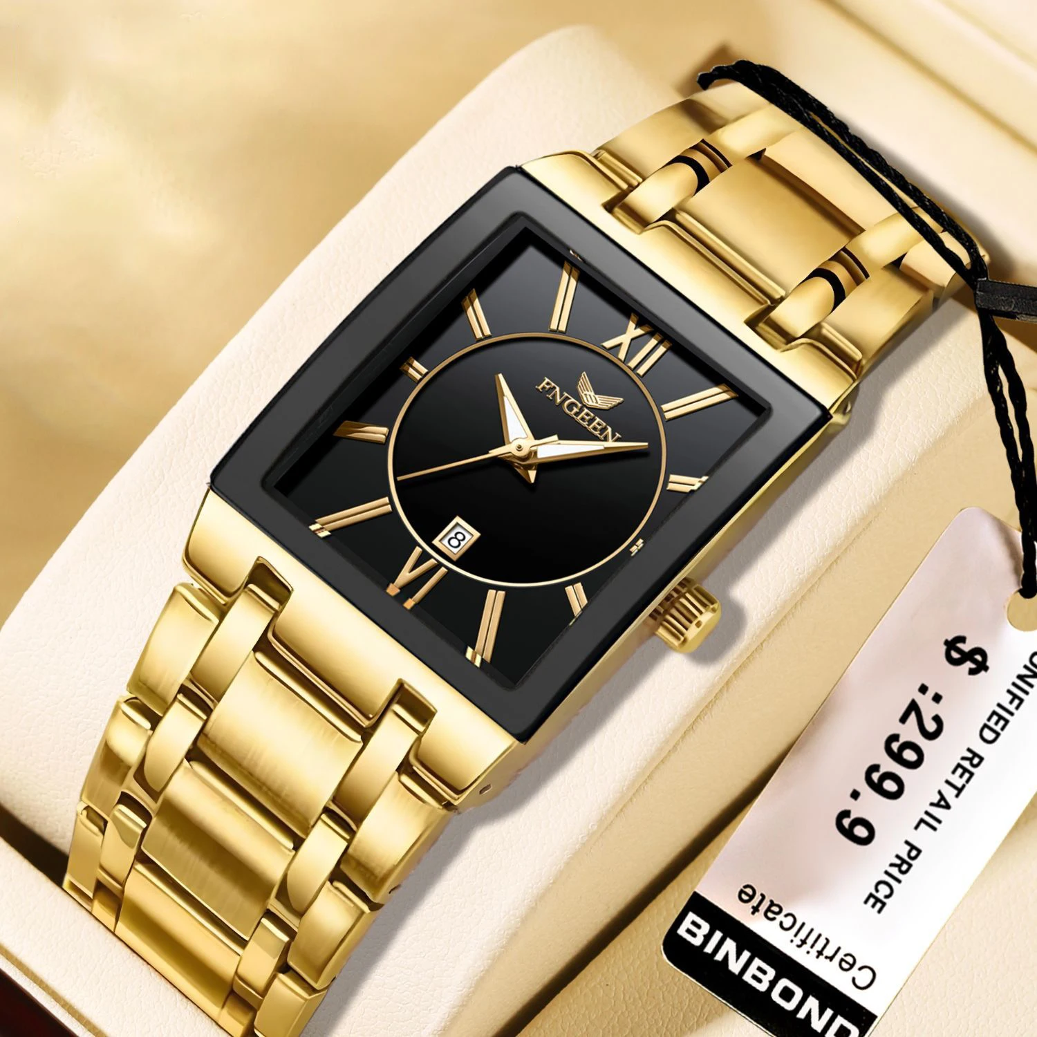 ZH133 ファッショントレンドメンズ腕時計防水カレンダースクエアステンレススチールクォーツ時計ビジネス時計ギフト、男性用腕時計