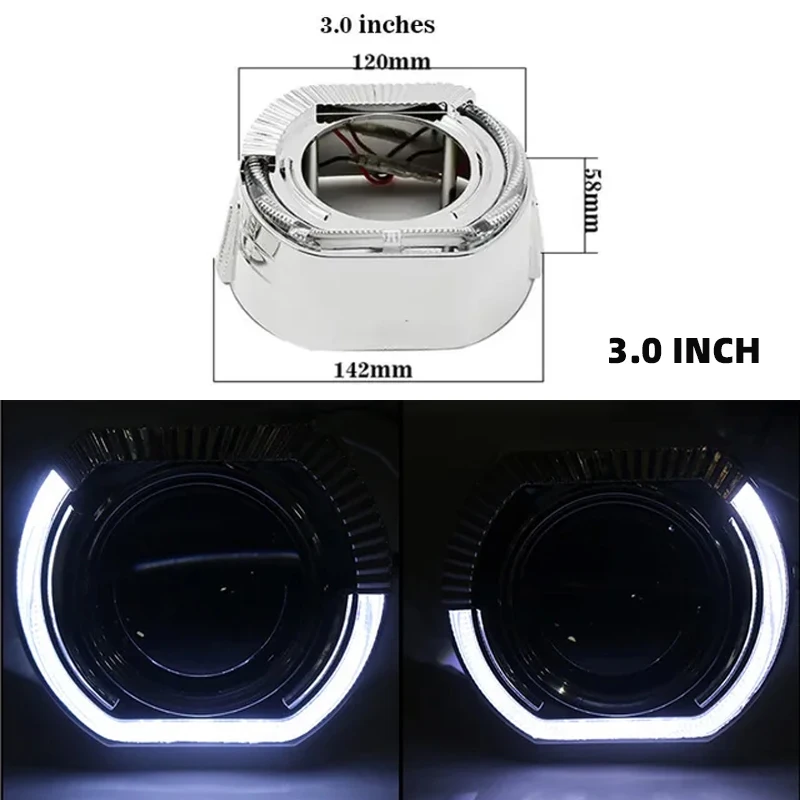 LKA 2pcs 2.5 Inch 3 Inch Angel Eyes Led Easy Install Koito Q5 Bixenon Hid Projector Lens Shroud Mask Cover Headlight Car Styling