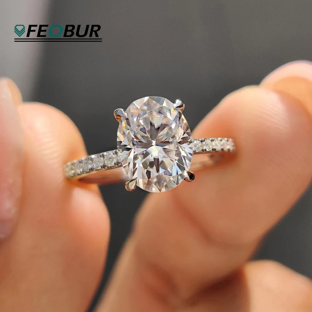 FEOBUR 1-4Carat Oval Cut Moissanite Wedding Ring with Certificate Lab Diamond 925 Sterling Silver Engagement Rings Jewelry Women