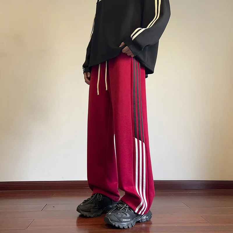 2024 New Spring and Autumn Fashion Brand Striped Youth Straight Leg Wide Leg Pants Loose and Versatile Men's Casual Guard Pants