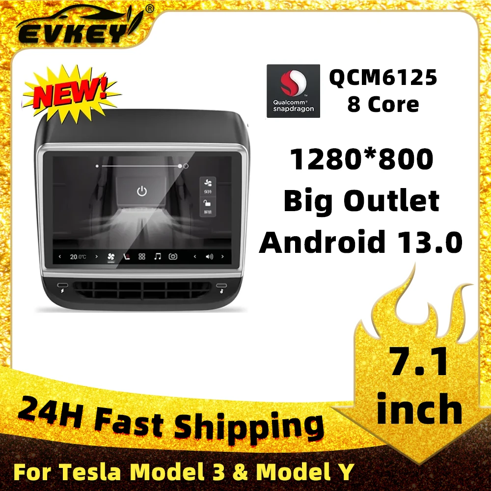 

EVKEY 7.1inch For Model 3 Model Y Tesla Rear Display Panel QCM6125 Android 13 Air Conditioner Control IPS Multimedia Player