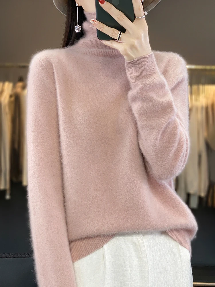 女性用カシミヤタートルネックセーター、ベーシックプルオーバー、100% メリノウール、単色、長袖、knitwear、女性用衣類、トップス、秋冬