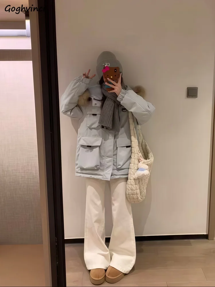 

Parkas Jacket Woman Womens Full-Zip Winter Classic Pullover Non-Hooded Fox Lambskin Snap-Button Maxi Bio-Cotton Wrap Turndown OL