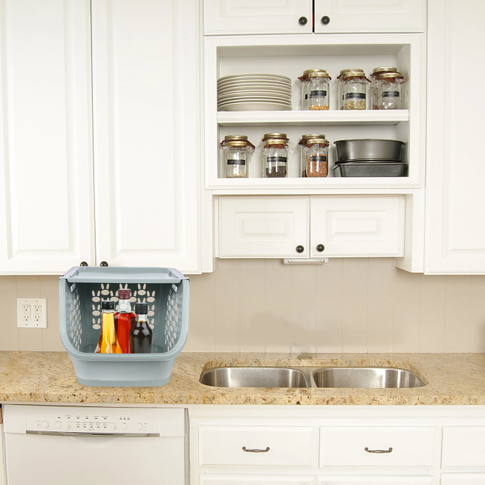 

Kitchen Storage Fruit Vegetable Organizer Baskets Holder Blue Reusable Plastic Vegetable Organizer For Kitchen Stackable Boxes