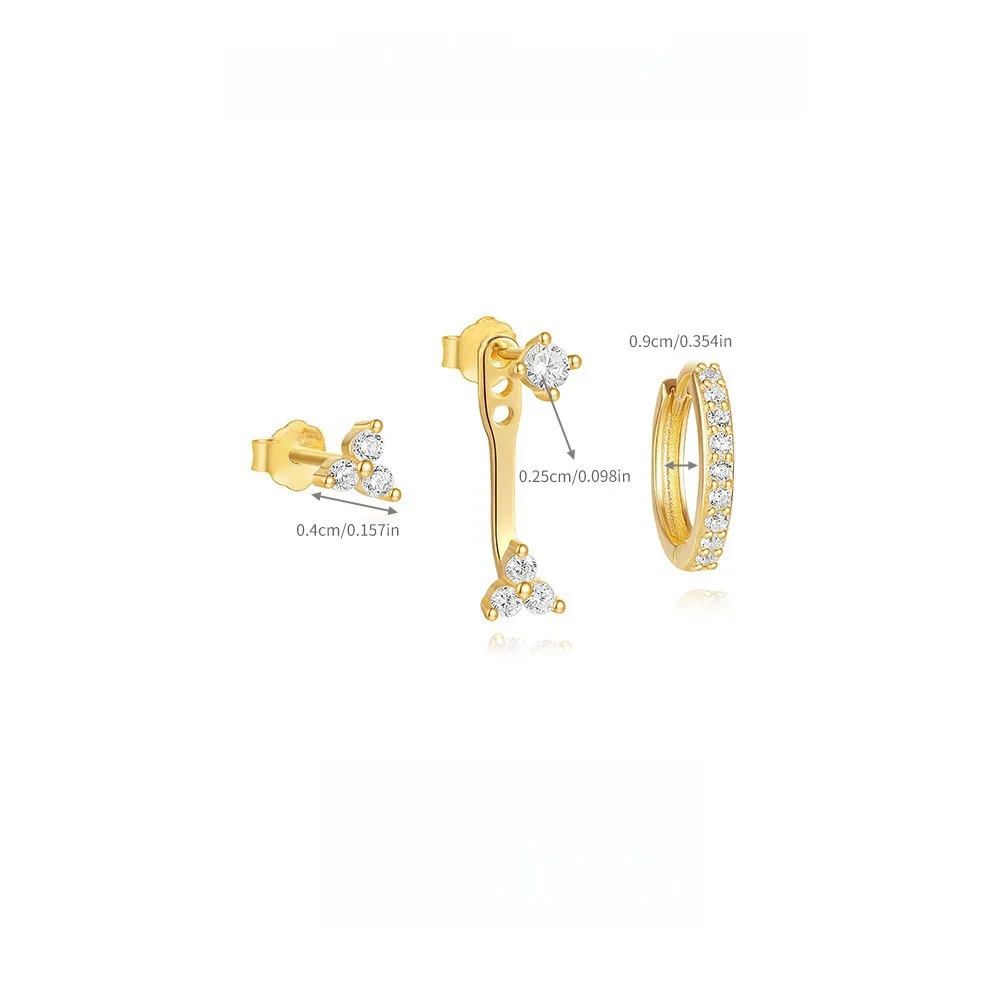 3 PCS Classic CZ Cartilage Piercing Mix Stud Earrings Set for Women Girls Elegant Cubic Zircons Tiny Ear Huggie Party Birth Gift