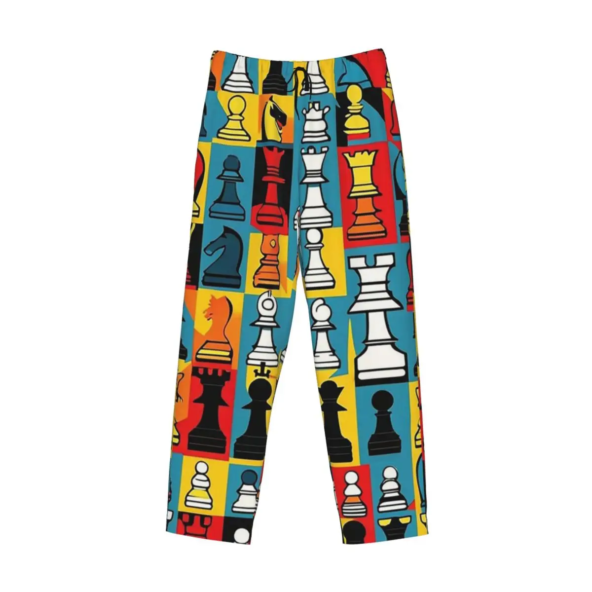 Custom Cartoon Chess Pattern Pajama Pants Men Sleepwear Sleep Lounge Bottoms with Pockets