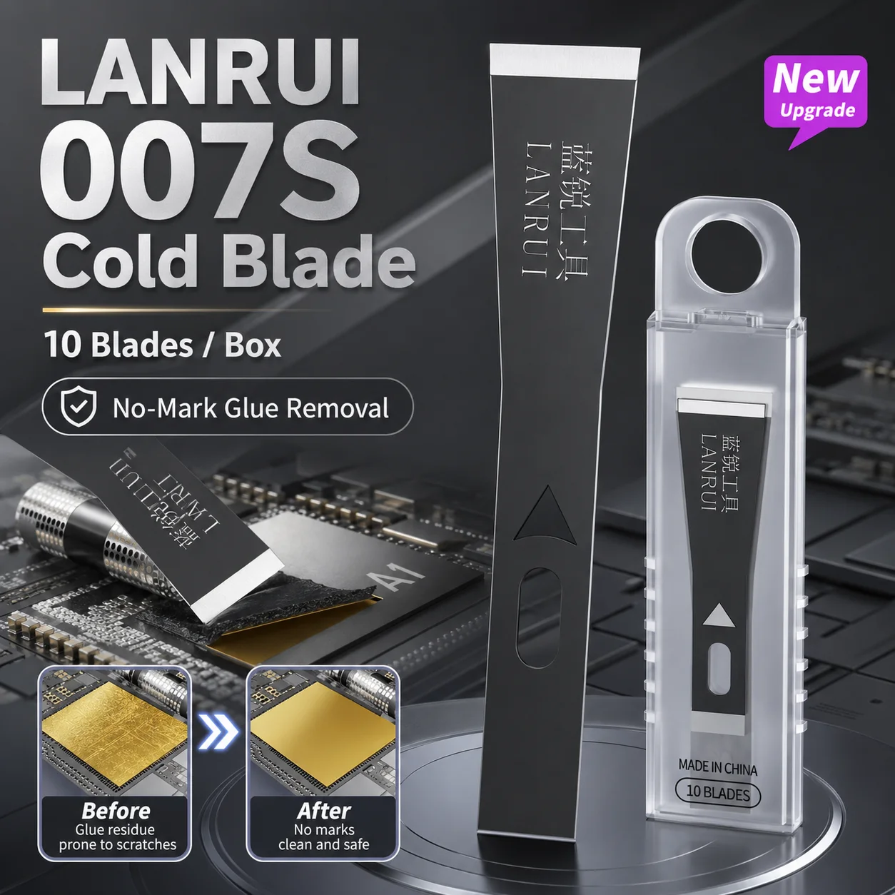 

LANRUI 007S Cold Blade 10Pcs CPU Glue Removal Scraper No-Mark Thin Blade for Phone IC Chip Board Repair Tools