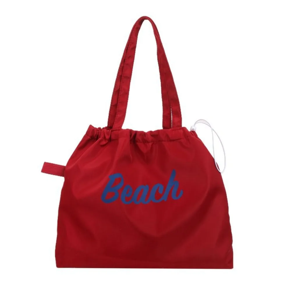 

Canvas Drawstring Tote Bag Korean Style Large Capacity Nylon Shoulder Bag Shopping Bag Beach Bag Letter Printed Handbag Work