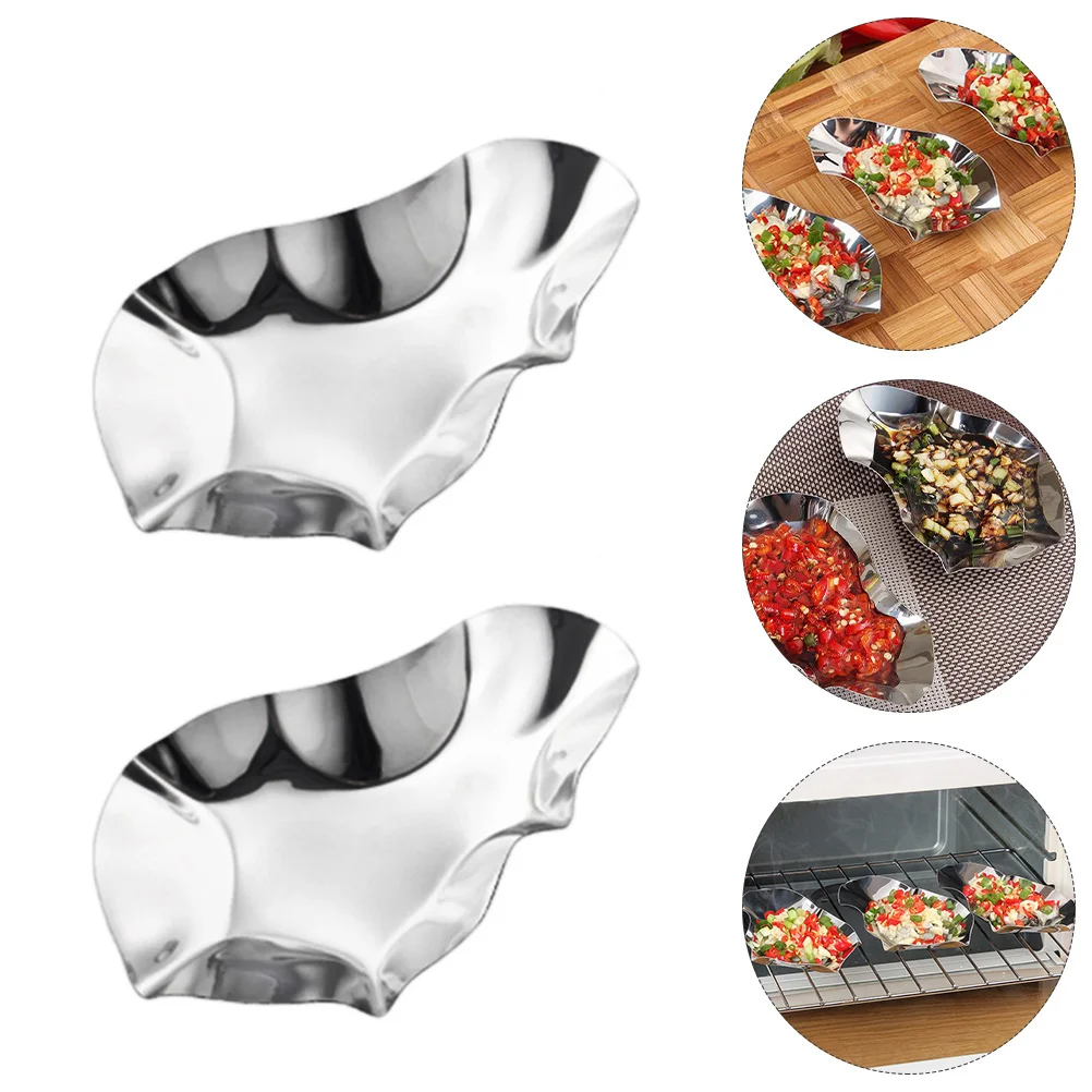 2 Pcs Oyster Baking Dish Seasoning Trays Serving Pan Silver Stainless Steel Unique Sauce Dishes