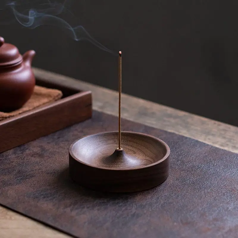 Brûleur d'encens rond en bois massif de noyer noir d'Amérique du Nord /KQM/ pour cérémonie du thé, support de plateau pour encens d'agarwood, décoration d'intérieur
